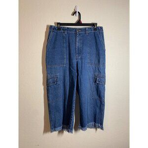 Liz Claiborne Liz Wear Denim Blue Jean Capris Pants Women's Size 12 Casual Cargo